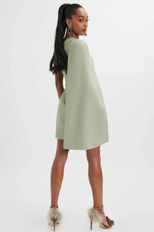 Aire One Shoulder Cape Blazer Dress In Sage Green<Lavish Alice Outlet
