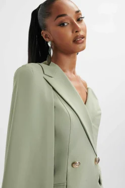 Aire One Shoulder Cape Blazer Dress In Sage Green<Lavish Alice Outlet