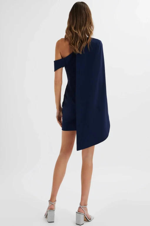 Aiza Asymmetric Cape Mini Dress In Navy<Lavish Alice Cheap