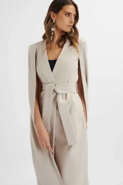 Alexia Longline Belted Cape Blazer In Stone<Lavish Alice Sale