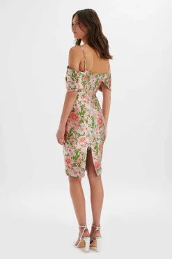 Annalise Bardot Sleeve Corset Midi Dress In Jacquard<Lavish Alice Cheap