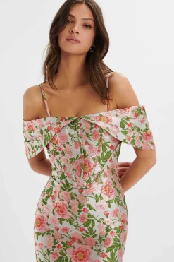 Annalise Bardot Sleeve Corset Midi Dress In Jacquard<Lavish Alice Cheap