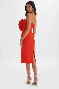 Belle 3D Flower Bandeau Midi Dress In Red<Lavish Alice Outlet