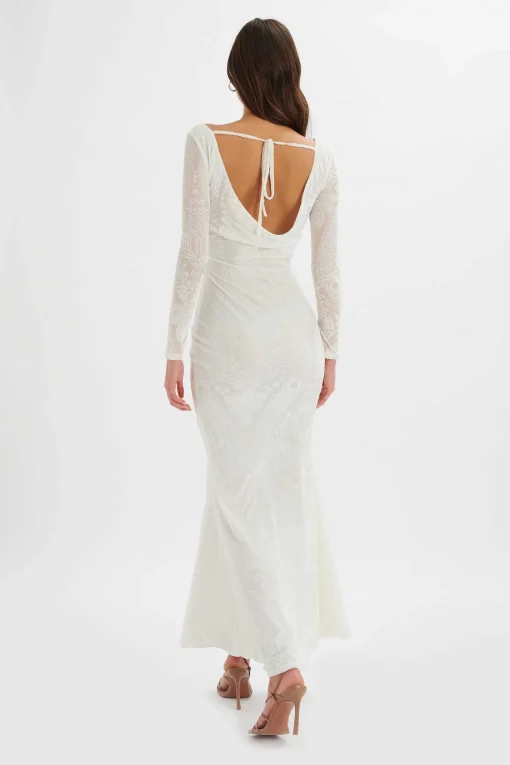 Betsy Burnout Stretch Devore Drape Back Maxi In White<Lavish Alice Cheap