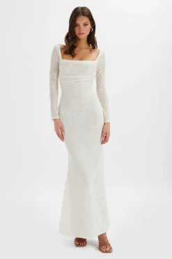 Betsy Burnout Stretch Devore Drape Back Maxi In White<Lavish Alice Cheap