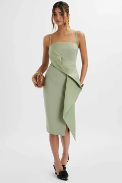 Bonnie Waterfall Frill Midi Dress In Sage Green<Lavish Alice Store