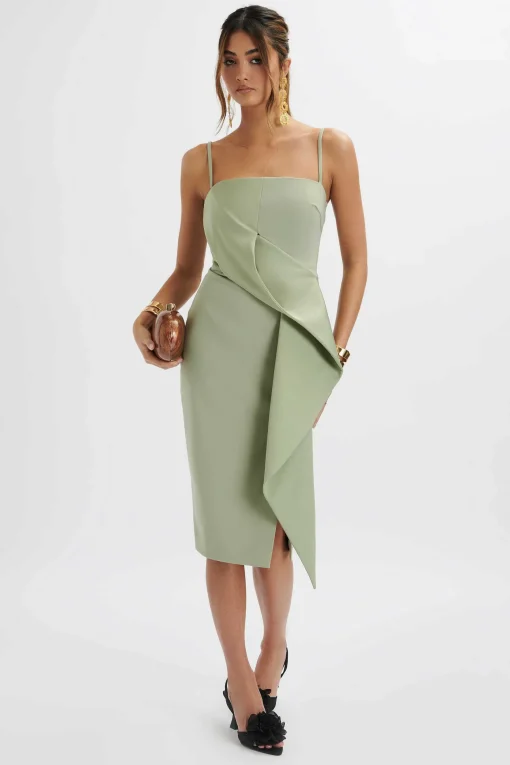 Bonnie Waterfall Frill Midi Dress In Sage Green<Lavish Alice Store