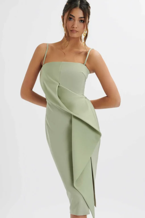 Bonnie Waterfall Frill Midi Dress In Sage Green<Lavish Alice Store