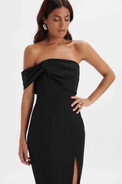 Brie Bardot Knot Twisted One Shoulder Midi Dress In Black<Lavish Alice Outlet