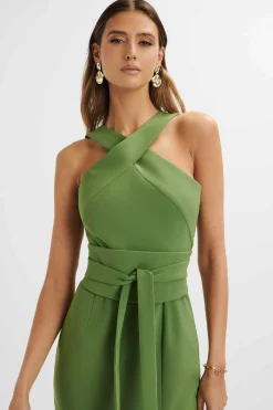 Brielle Obi Belt Halterneck Midi Dress In Green<Lavish Alice Discount