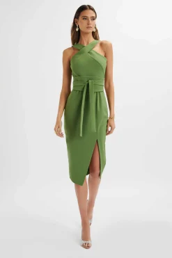 Brielle Obi Belt Halterneck Midi Dress In Green<Lavish Alice Discount