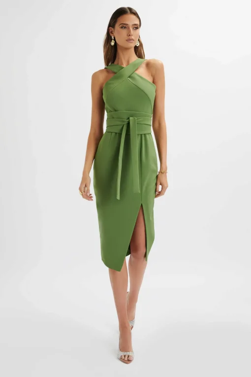 Brielle Obi Belt Halterneck Midi Dress In Green<Lavish Alice Discount