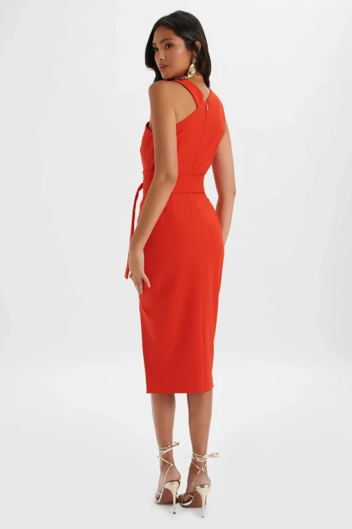 Brielle Obi Belted Halterneck Midi Dress In Red<Lavish Alice Best Sale