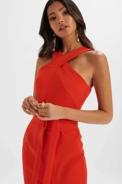 Brielle Obi Belted Halterneck Midi Dress In Red<Lavish Alice Best Sale