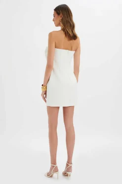 Bryanna 3D Flower Bandeau Satin Mini Dress In White<Lavish Alice Hot