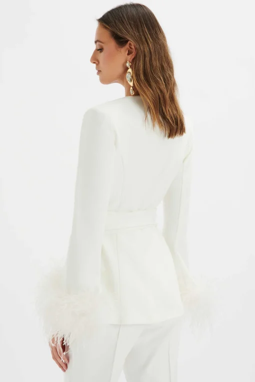 Celia Feather Cuff Blazer Jacket In White<Lavish Alice Flash Sale