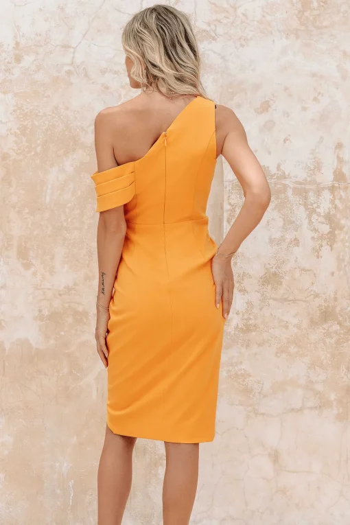 Celine One Shoulder Pleat Detail Midi Dress In Orange<Lavish Alice Outlet