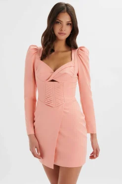 Charlie Twist Front Pleated Mini Dress In Peach<Lavish Alice Fashion
