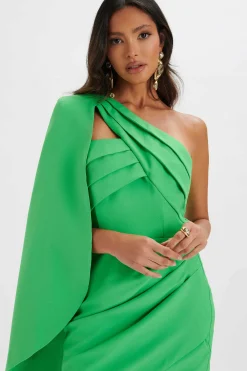 Charlotte Pleated One Shoulder Cape Mini Dress In Green<Lavish Alice New