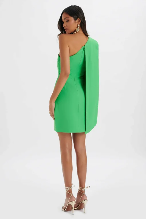 Charlotte Pleated One Shoulder Cape Mini Dress In Green<Lavish Alice New
