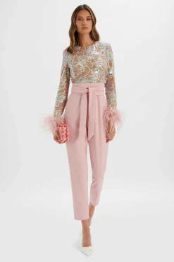 Delia Embellished Feather Cuff Jumpsuit In Pink<Lavish Alice Online