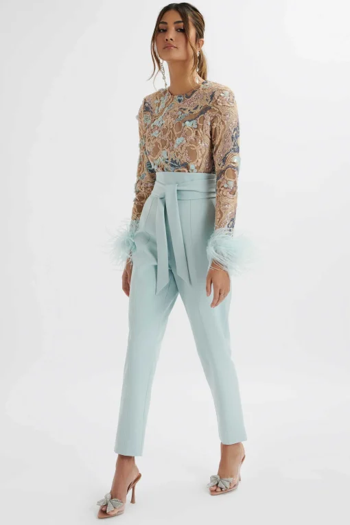 Delia Embellished Feather Cuff Jumpsuit In Blue<Lavish Alice Cheap