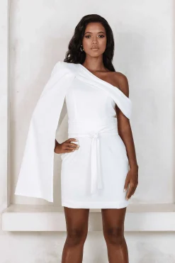 Diana Off Shoulder Cape Mini Dress In White<Lavish Alice Fashion