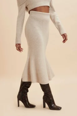 Eleni Knitted Wool Fit & Flare Midi Skirt In Stone<Lavish Alice Store