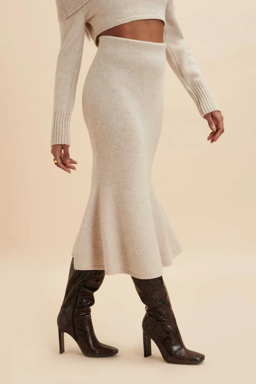 Eleni Knitted Wool Fit & Flare Midi Skirt In Stone<Lavish Alice Store