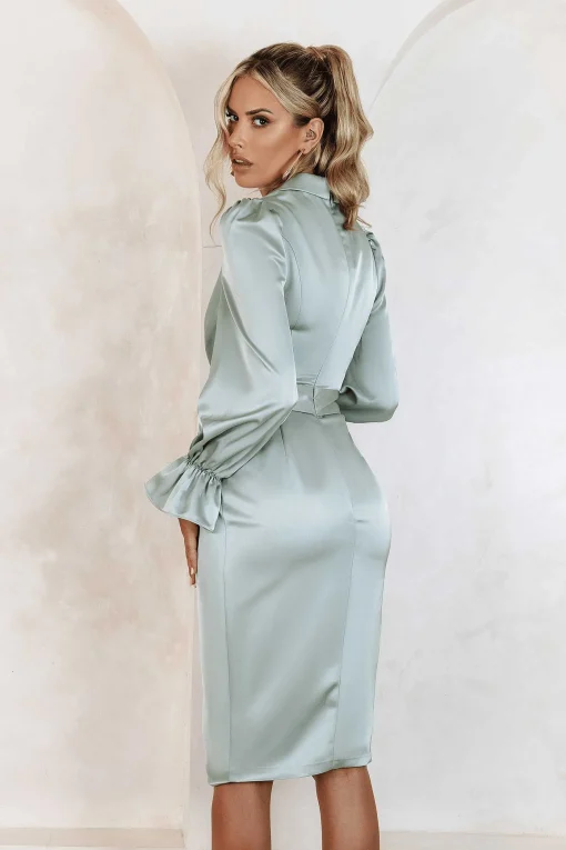 Elise Satin Wrap Shirt Dress In Sage<Lavish Alice Shop
