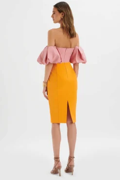 Eliza Colour Block Twisted Midi Dress In Pink & Papaya<Lavish Alice Flash Sale