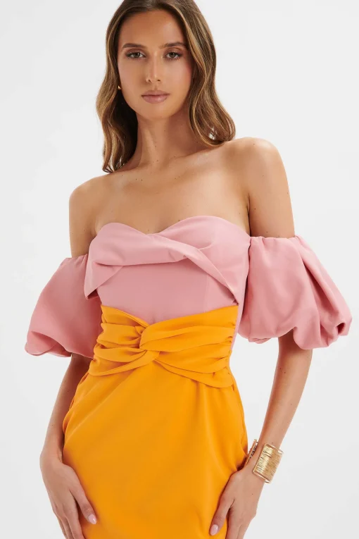 Eliza Colour Block Twisted Midi Dress In Pink & Papaya<Lavish Alice Flash Sale
