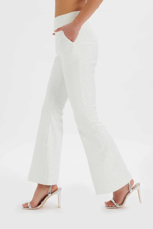 Ellisa Crystal Embellished Fit And Flare Trouser In White<Lavish Alice Store