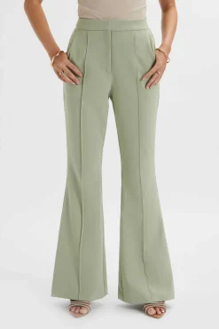 Emelie Fit & Flare Trousers In Sage Green<Lavish Alice Shop