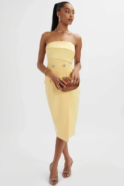 Fluer Bandeau Tailored Midi Dress In Pastel Yellow<Lavish Alice Hot
