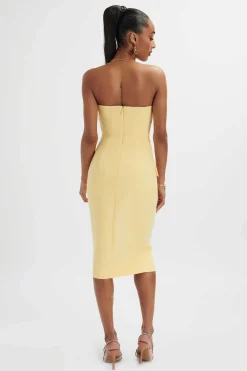 Fluer Bandeau Tailored Midi Dress In Pastel Yellow<Lavish Alice Hot