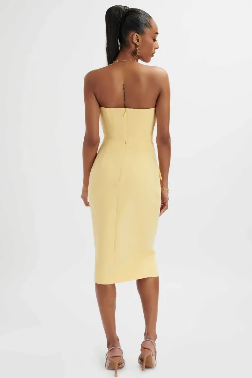 Fluer Bandeau Tailored Midi Dress In Pastel Yellow<Lavish Alice Hot