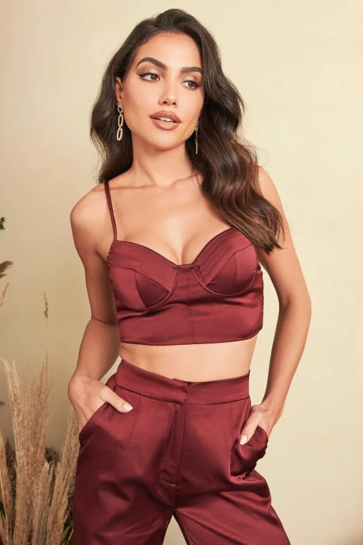 Iris Bonded Satin Stitch Detail Bralette In Burgundy<Lavish Alice Shop