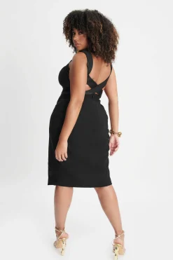 Isla Curve Satin Mix Cross Over Midi Dress In Black<Lavish Alice Fashion