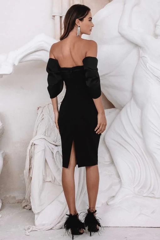 Jasmine Voluminous Bardot Sleeve Midi Dress In Black<Lavish Alice New