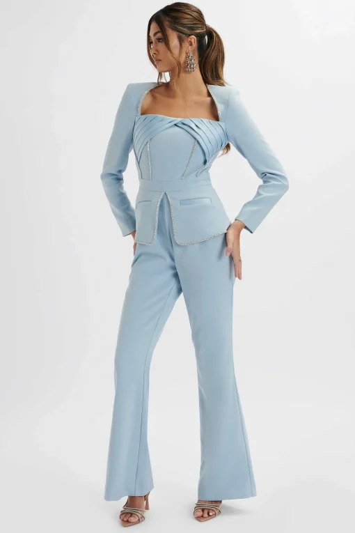 Jessie Diamante Trim Tailored Jumpsuit In Pastel Blue<Lavish Alice Best Sale