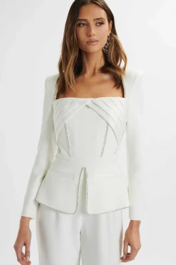 Jessie Diamante Trim Tailored Jumpsuit In White<Lavish Alice Best