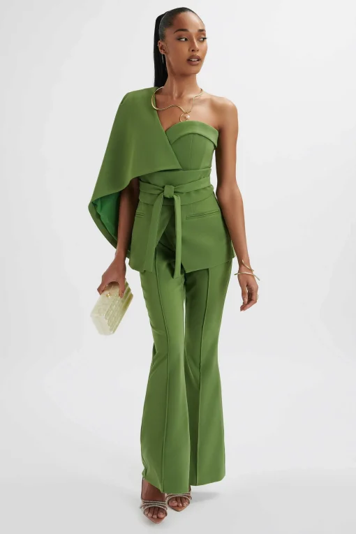 Juno Obi Belted Asymmetric Cape Blazer In Green<Lavish Alice Store