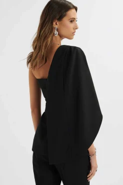 Juno Obi Belted Asymmetric Cape Blazer In Black<Lavish Alice Shop