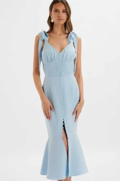 Kamila Tie Strap Micro Button Midi Dress In Deep Corn Flower Blue<Lavish Alice Cheap