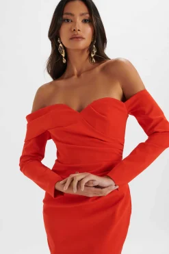 Kiara Sweetheart Neckline Bardot Midi Dress In Red<Lavish Alice Discount