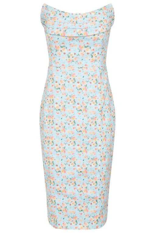 Leilani Cowl Bandeau Midi Dress In Blue Floral<Lavish Alice Online