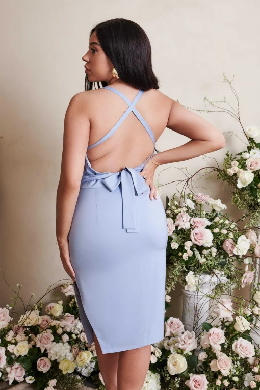 Liliana Curve Cross Back Cowl Neck Midi Dress In Cornflower Blue<Lavish Alice Best Sale