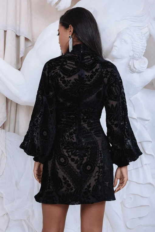 Lucian Velvet Devore Balloon Sleeve Mini Dress In Black<Lavish Alice Store