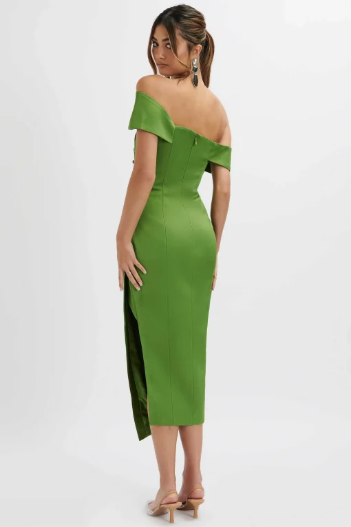 Lucille Bardot Bandeau Pleated Midi Dress In Green<Lavish Alice Fashion